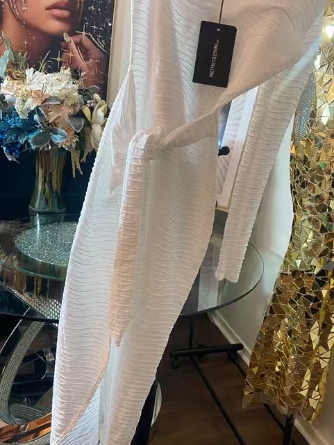Prettylittlething White Long Sleeve Textured Maxi Dress
